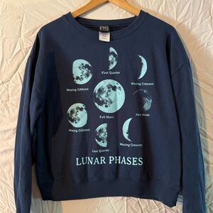 Lunar Moon Phases Navy Sweatshirt Size Large Slightly Cropped Like New!